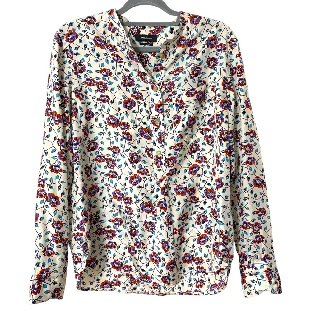 Isabel Marant Womens 8 Rusak Silk Floral Blouse Colorful Long Sleeve Top Luxury